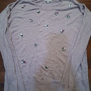 Merona Women's Crewneck Sweater - Light Brown with Jewel Accents